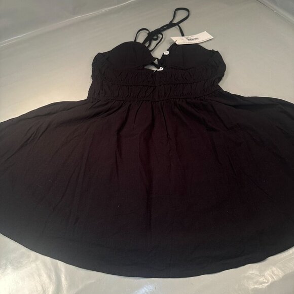 Sndys Cotton Halter Mini Tiered Sundress Womens Backless Summer Beach Black - Picture 8 of 13